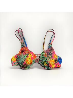 Ladies Women’s XL Pink Green yellow Tropical Hawaiian Bikini Bathing Suit Top(36